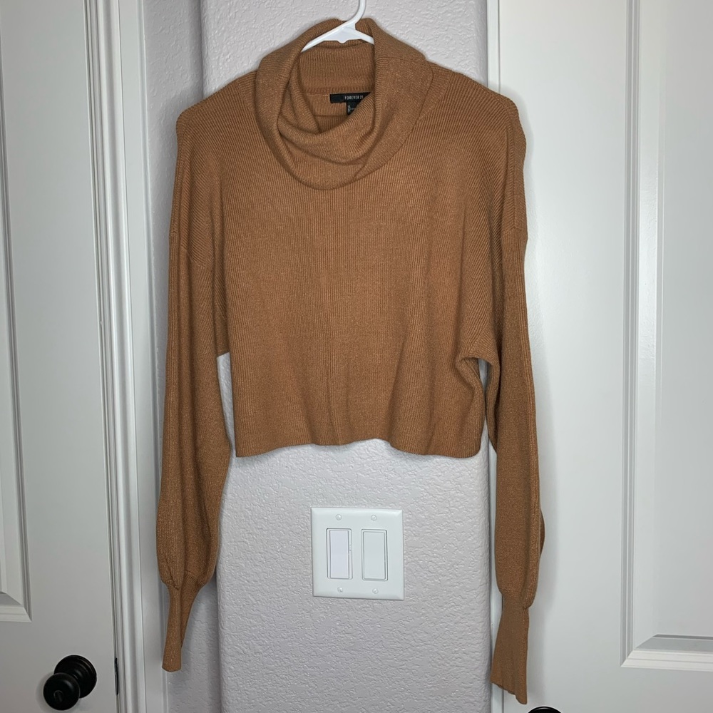 Tan Cropped Turtleneck